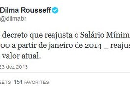 Pelo Twitter, Dilma confirma salário mínimo de R$ 724