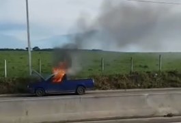 Carro pega fogo e assusta motoristas na zona rural de Arapiraca