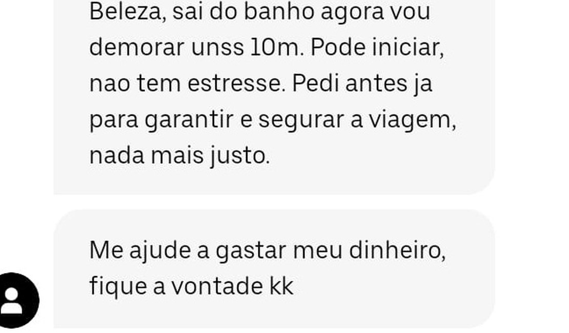 Mensagem inusitada enviada por passageiro à motorista de aplicativo alagoano viraliza