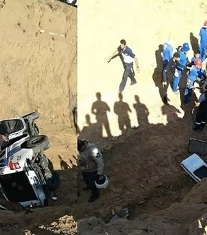 Carro da PM despenca 8 metros em buraco de obra e um soldado morre no ES