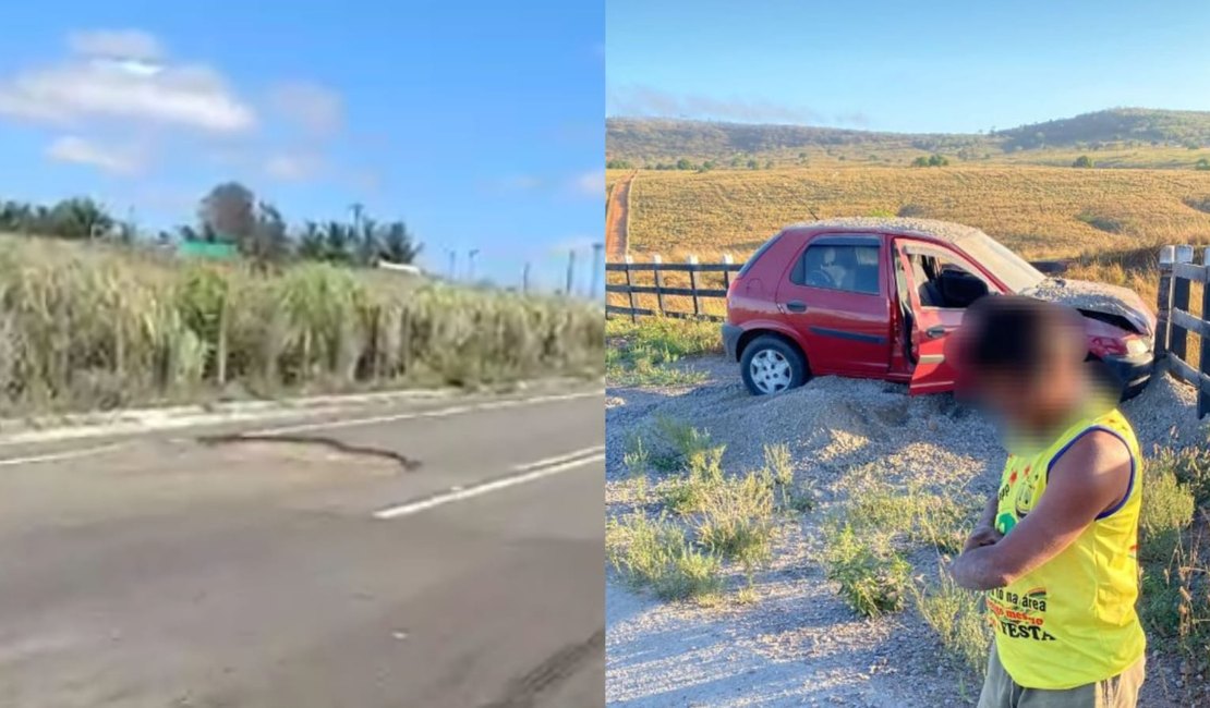 Saída de pista é registrada no Agreste de Alagoas após motorista desviar de buraco na AL-115