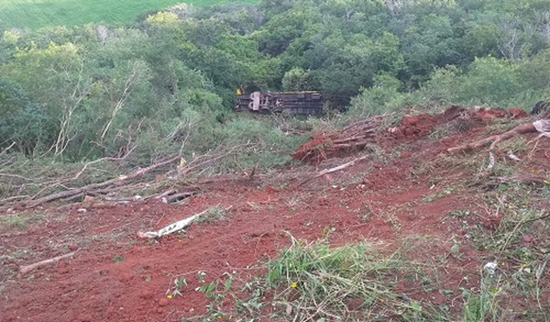 Caminhão sai da pista e despenca na Serra das Pias, em Palmeira dos Índios