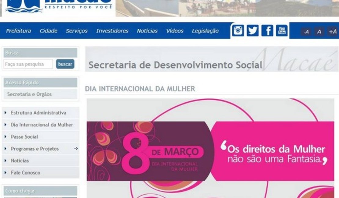 Internautas fazem piada com propaganda do Dia da Mulher feita pela Prefeitura de Macaé