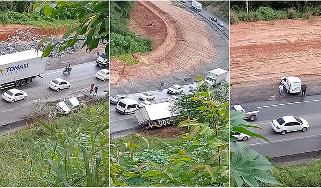 Caminhão atinge carro momentos após outra batida em São Miguel dos Campos