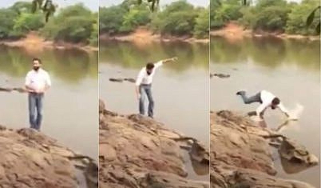 Vídeo: candidato a prefeito cai em rio durante gravação de propaganda