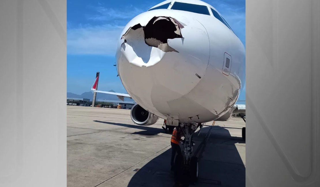 Avião da Latam fica com o bico destruído após colisão com ave no Rio