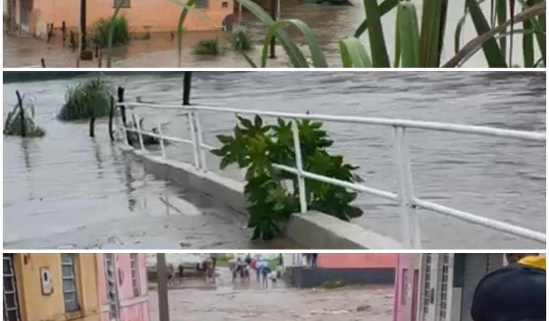 Forte chuva faz riacho transbordar e provoca danos em Santana do Ipanema