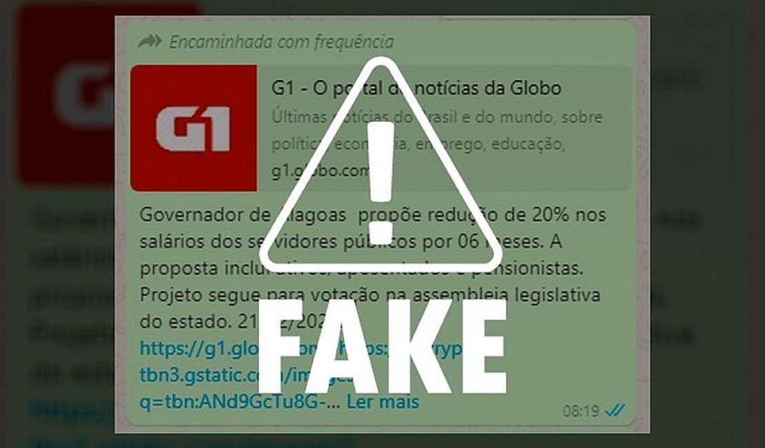 É falsa mensagem que diz que o Governo de Alagoas quer reduzir salários de servidores