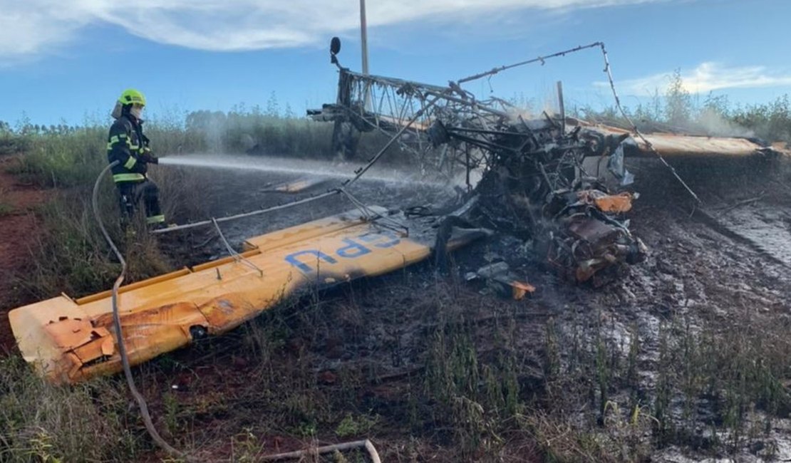 Piloto morre carbonizado após avião cair e pegar fogo no interior de Goiás