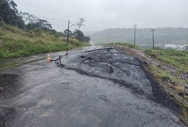 Cuidado redobrado: Asfalto da AL-220 está cedendo em trecho perto da Usina Porto Rico