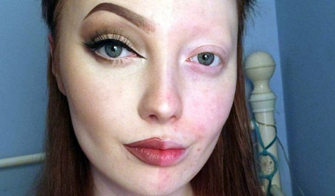 Jovem é criticada por postar foto com apenas metade do rosto maquiado