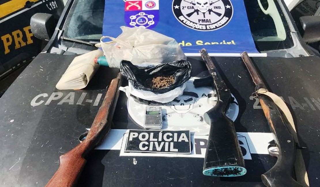 Operação prende suspeito e apreende maconha e espingardas em Joaquim Gomes
