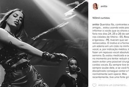 Anitta cancela shows devido a edema e cisto nas cordas vocais