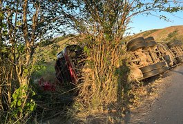 Carga de Coca-Cola é saqueada após motorista perder controle de caminhão e tombar em rodovia alagoana