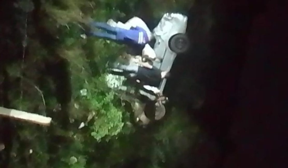 Motorista não percebe final de duplicação, cai em barreira e capota carro na AL-115; filha ficou ferida