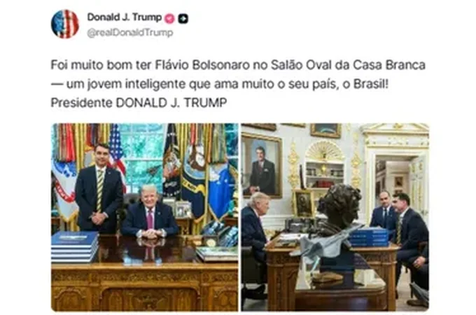 Após anunciar novo tarifaço, Trump se manifesta sobre encontro e elogia Flávio Bolsonaro
