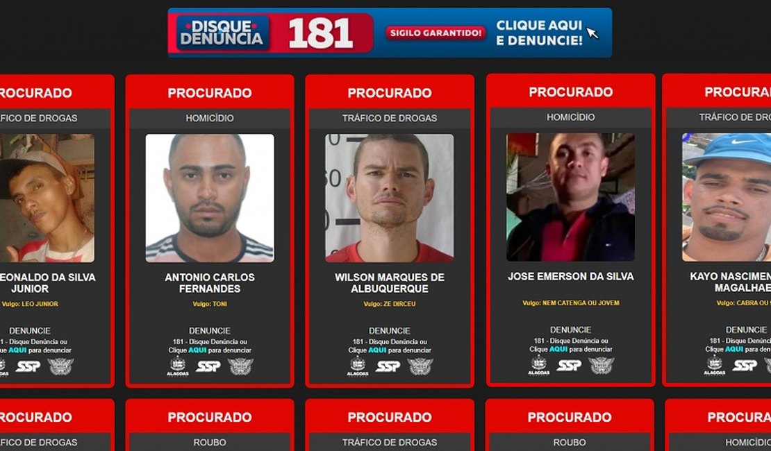 Segurança Pública lança plataforma com lista de criminosos mais procurados de Alagoas