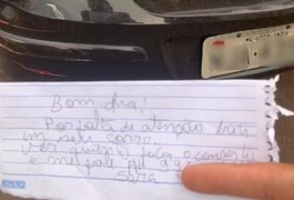 Diarista bate em carro, deixa bilhete pedindo desculpas e se oferece para pagar conserto