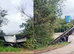 Dois caminhões saem da pista em curva conhecida por acidentes no interior de Alagoas
