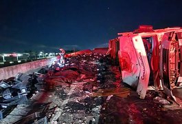 Caminhão tomba e carga de alho é saqueada em rodovia alagoana