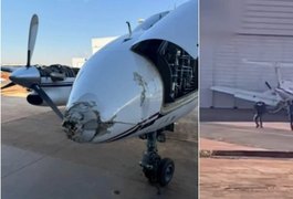 Avião se desprende de reboque e bate em hangar no aeródromo