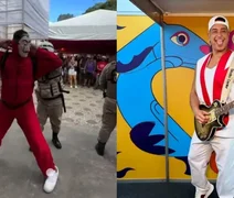 Fantasiado, Xanddy Harmonia leva enquadro da PM durante bloco em Salvador