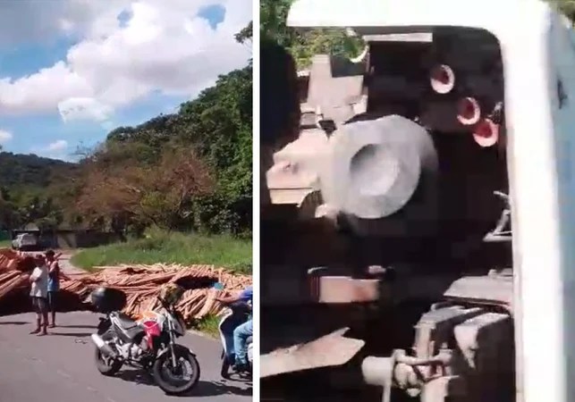 Caminhão tomba na Ladeira do Catolé e mobiliza Corpo de Bombeiros