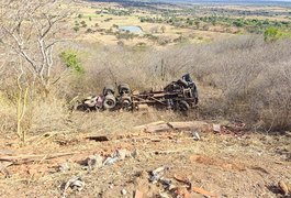 Homens são presos após serem flagrados furtando peças de caminhão que tombou e caiu em ribanceira, em Palmeira