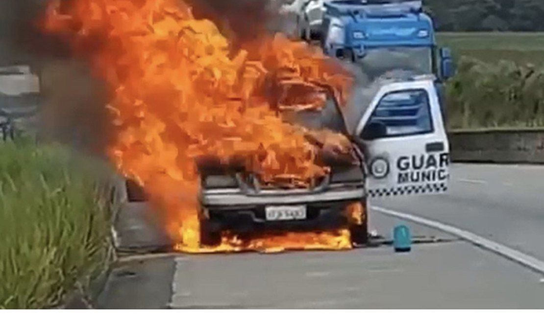 Viatura de Guarda Municipal pega fogo e assusta população em rodovia alagoana
