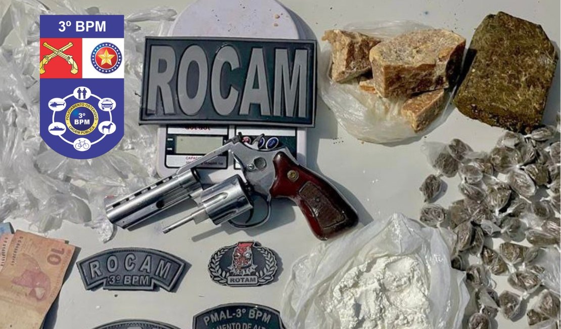 Homem é preso ao ser flagrado com drogas, arma e munições em Arapiraca