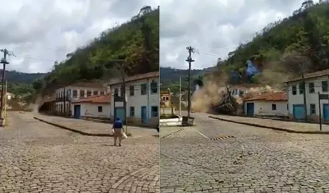 Deslizamento em morro no centro histórico de Ouro Preto destrói casarões em MG