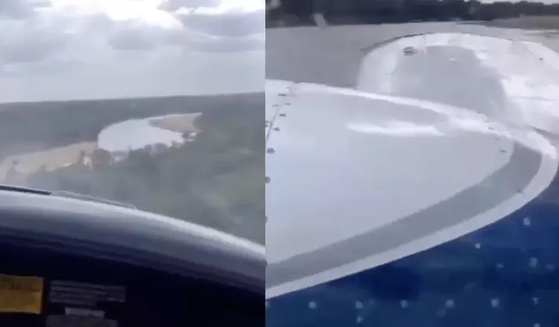 Vídeo. Piloto faz pouso de emergência no meio de rio em Roraima