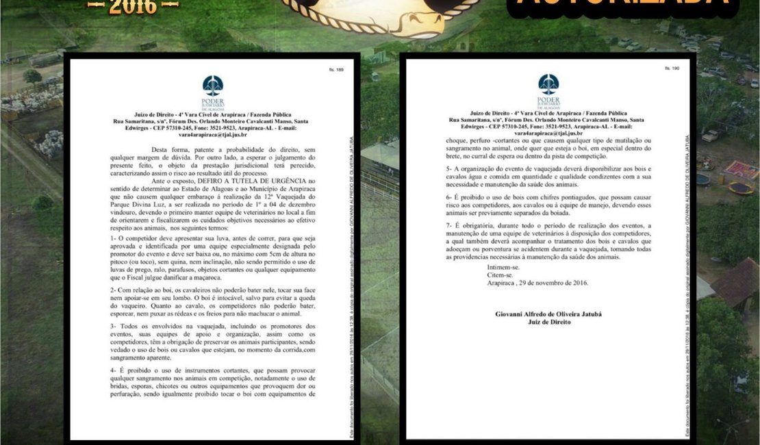 Defensoria Pública em Arapiraca garante a realização da vaquejada do Parque Divina Luz