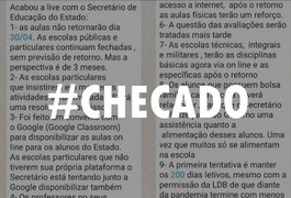 Mensagem sobre medidas da Educação após live não se refere ao Governo de Alagoas