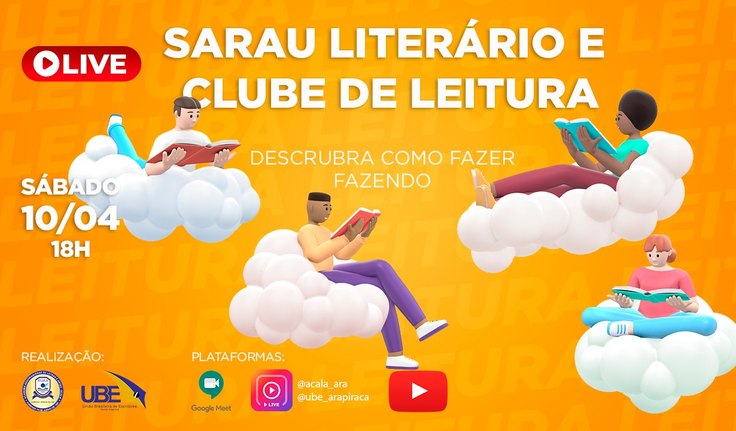 📖 📚 ATENÇÃO! 📣 PARTICIPE DO SARAU LITERÁRIO E DO CLUBE DE LEITURA QUE SERÁ AMANHÃ, DIA 10 DE ABRIL ÀS 18H PELO YOUTUBE! NESTES PROJETOS TODA SOCIEDADE TERÁ VOZ E VEZ PARA APRESENTAR SUAS LEITURAS E ESCRITOS!