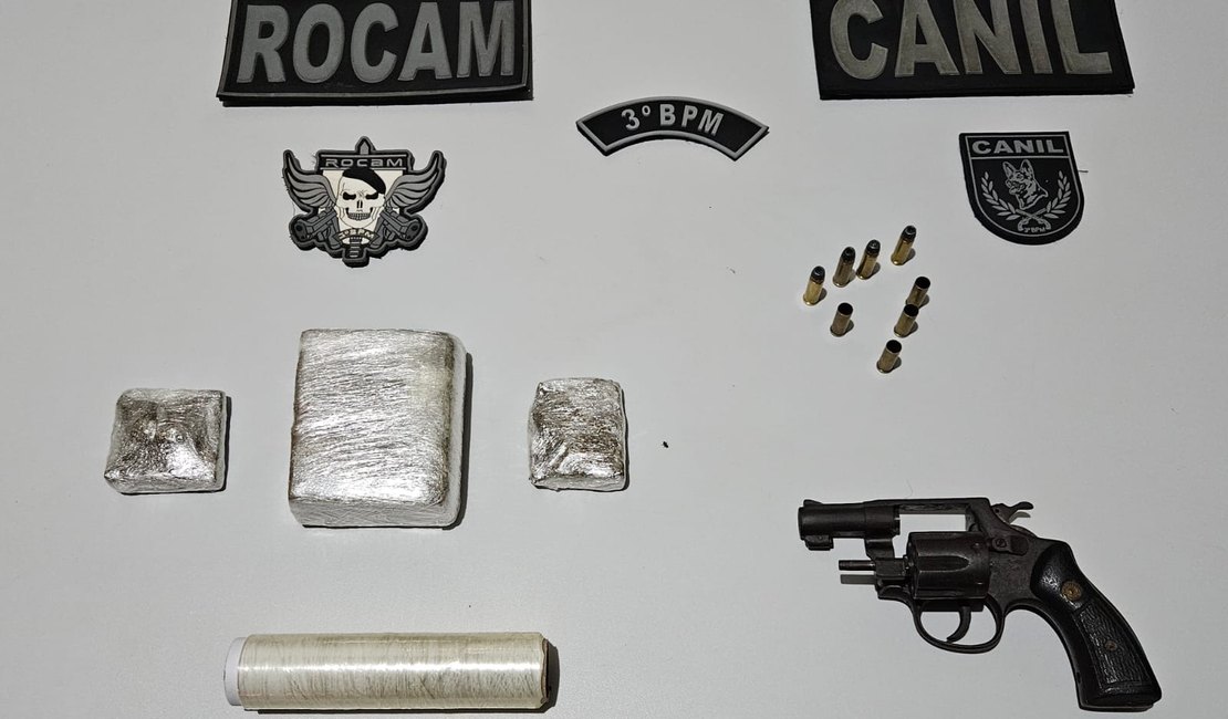 Homem é preso por tráfico de drogas e posse de arma após tiros assustarem moradores, em Arapiraca