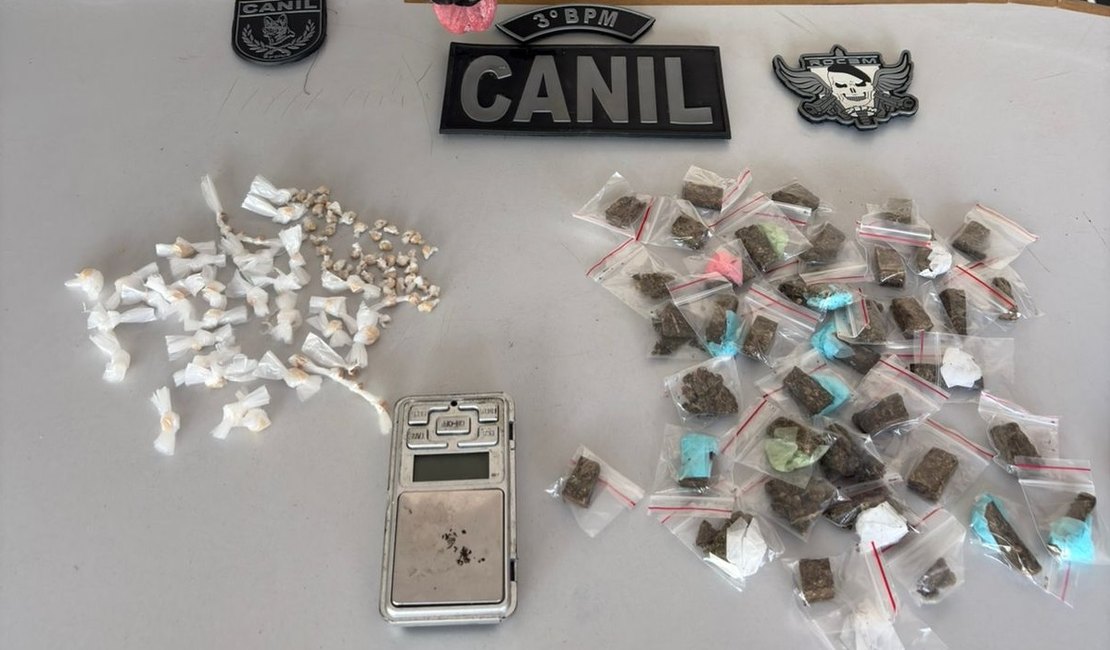 Canil e Rocam prendem casal por tráfico de drogas no Conjunto Frei Damião, em Arapiraca