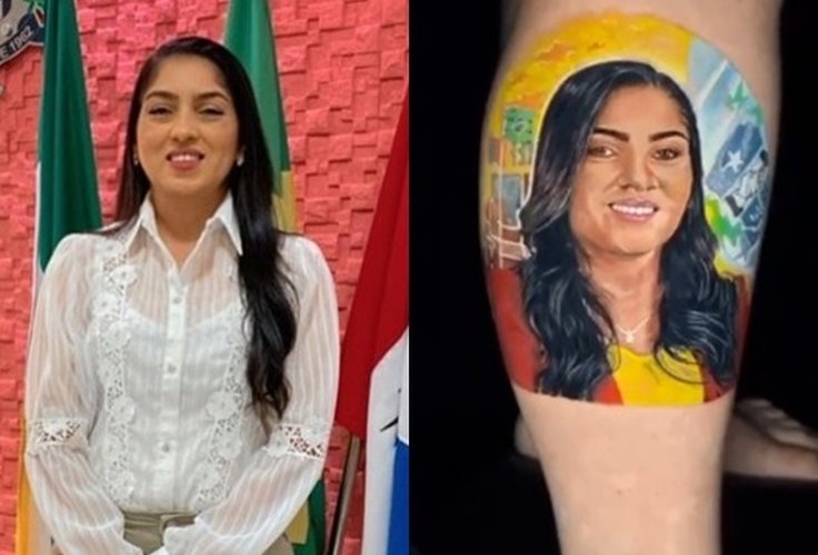 Moradora de Ouro Branco homenageia prefeita tatuando o rosto dela na perna