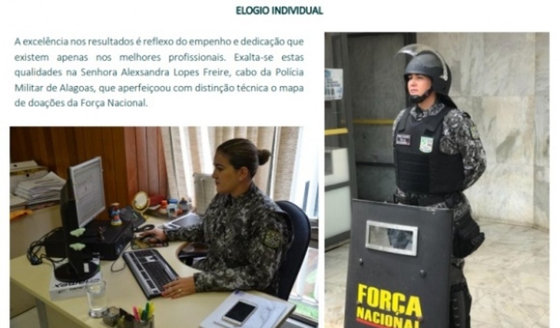 Policial militar alagoana recebe elogio individual por sua atuação na Força Nacional