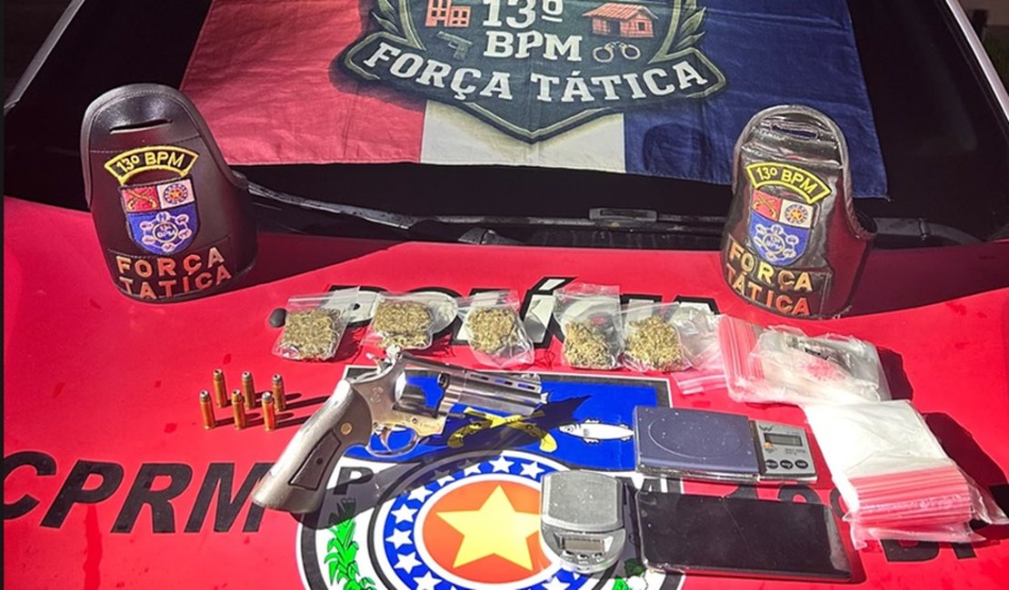 Força Tática do 13º BPM prende homem com revólver e drogas no Jacintinho