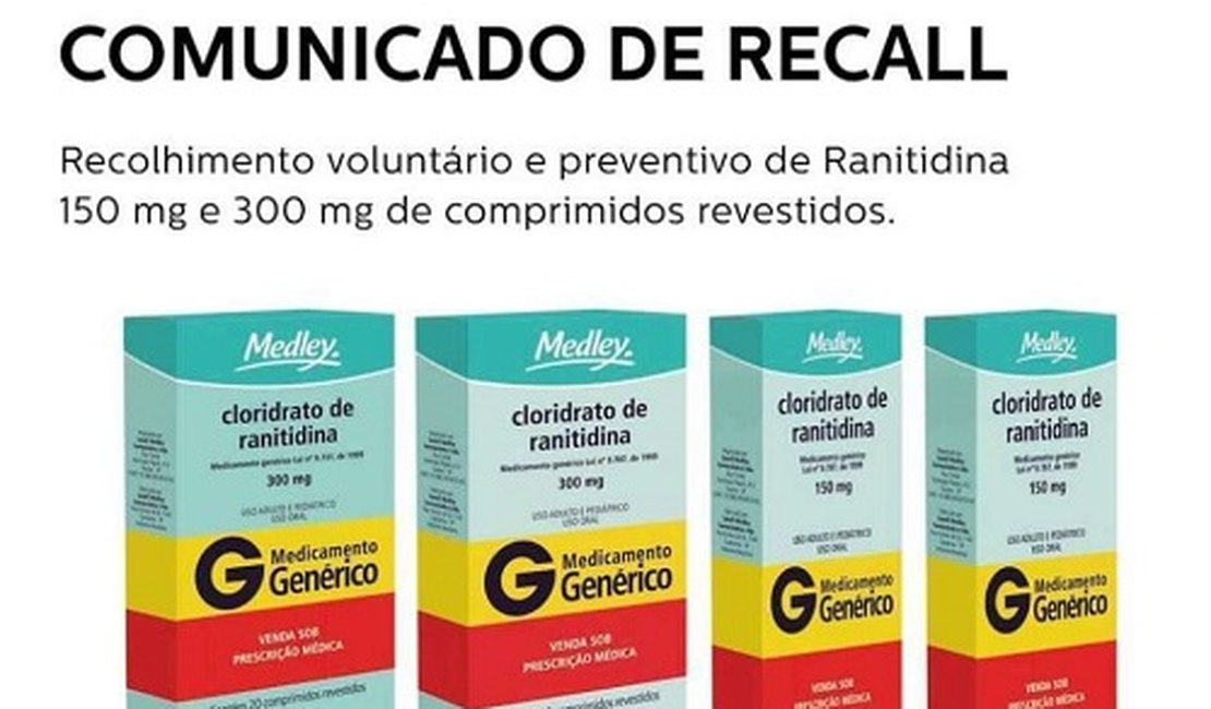 Laboratório anuncia recall de 50 lotes de ranitidina, usado no tratamento de úlceras