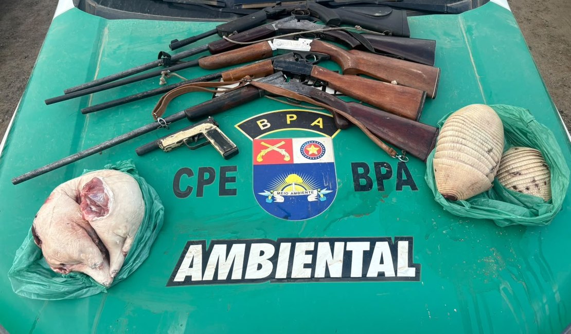 BPA apreende armas de fogo e carcaças de tatus e paca em Joaquim Gomes