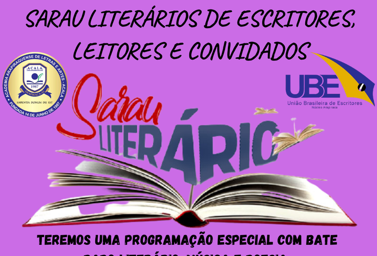 PARTICIPE DO SARAU LITERÁRIO QUE SERÁ REALIZADO DIA 17/02 ÀS 15H PELO INSTAGRAM DA ACADEMIA ARAPIRAQUENSE DE LETRAS E ARTES - ACALA