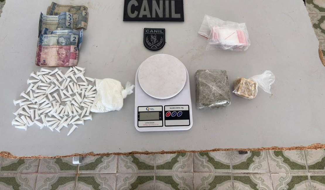 Jovem é preso ao ser flagrado com drogas, durante patrulhamento do Canil, em Arapiraca