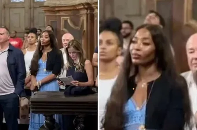 Naomi Campbell passa o Natal no Brasil e participa de missa em Minas Gerais