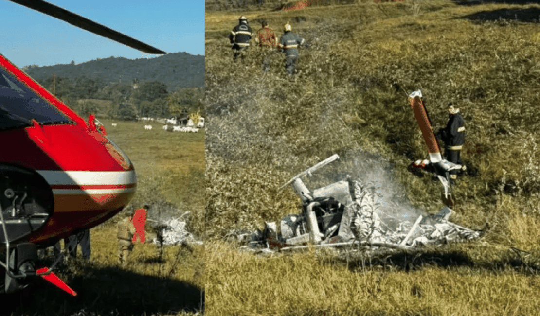 Helicóptero cai em Pomerode e corpo de piloto é encontrado carbonizado