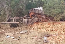 Caminhão carregado com telhas tomba e motorista fica ferido em Palmeira dos Índios