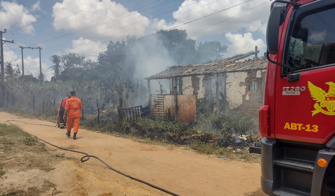 Casa abandonada e plantação de palma são atingidas por incêndio na zona rural de Arapiraca