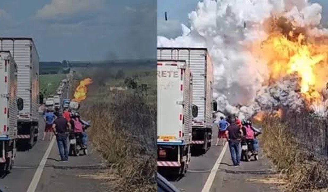 Caminhão-tanque explode em rodovia e deixa equipe de reportagem ferida