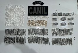 Cão farejador encontra drogas escondidas em buraco durante ação policial no Cangandu